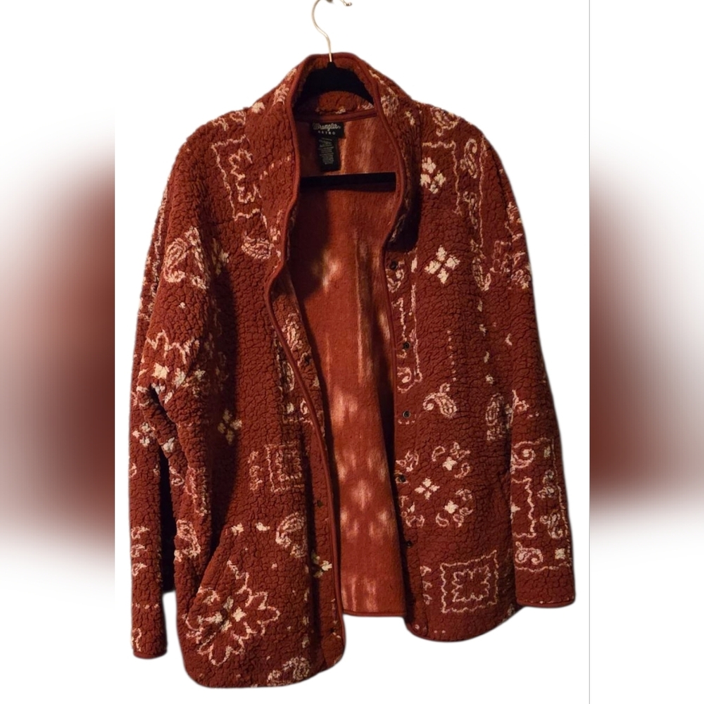 Wrangler Women's Brick Red Patterned Teddy Jacket-size Xxl